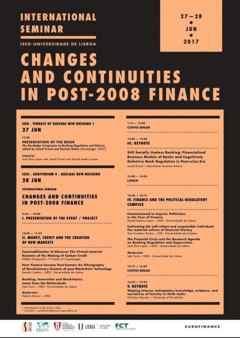 27-28 JUN 2017 | International Seminar “Mudanças e Continuidades na Finança Europeia Pós-2008”