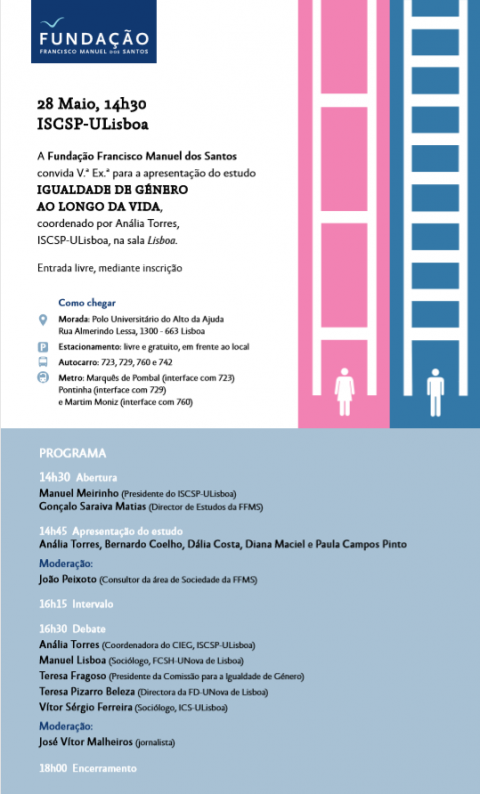 28 MAY 2018, 14h30 |  Presentation of the Study “Igualdade de Género ao Longo da Vida”, ISCSP-ULisboa