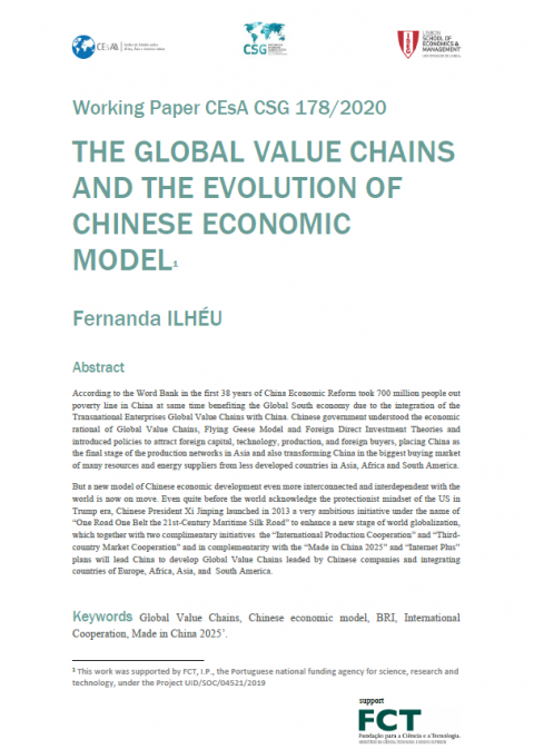 Novo working-paper “The Global Value Chains and the Evolution of Chinese Economic Model”, de Fernanda Ilhéu